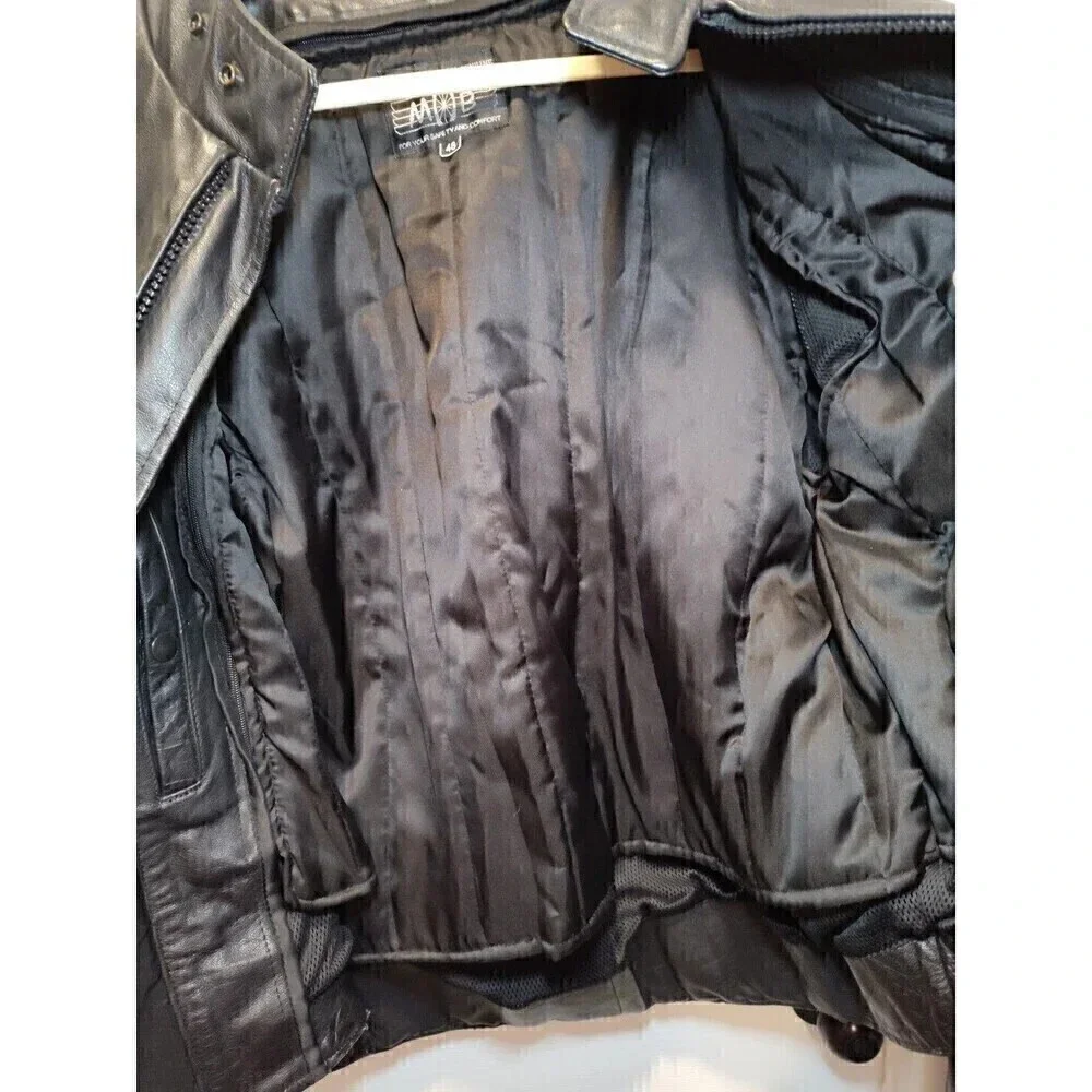 MOB Classic Series Black Leather Motorcycle Jacket Size 48 with removable lining